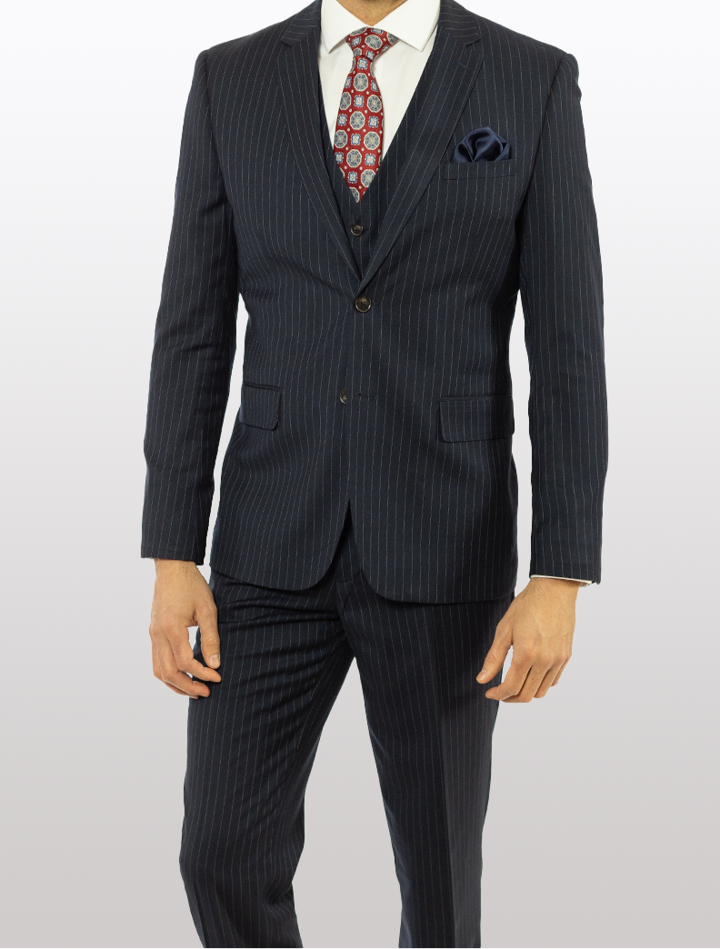 FUBU Light Grey and Navy Double Windowpane Vested Suit main image 1