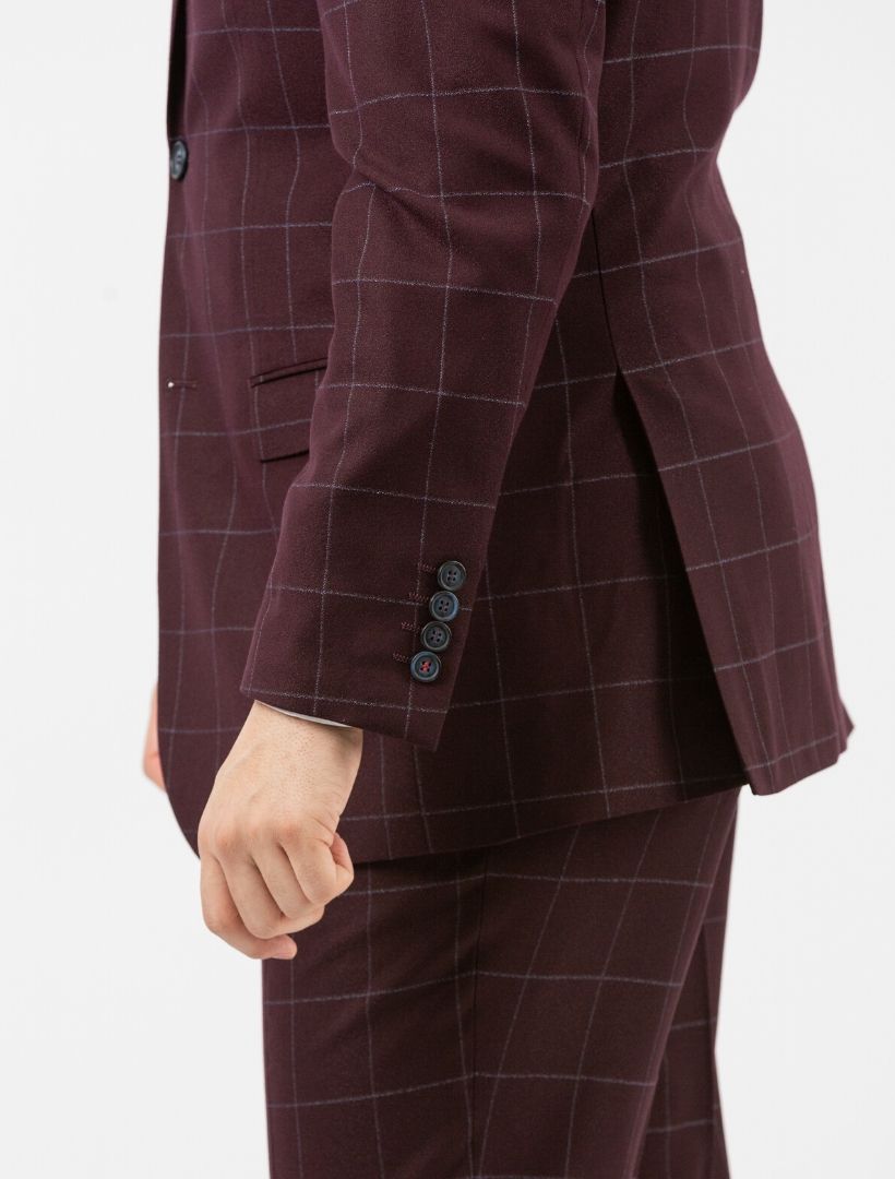Men's Burgundy Windowpane Slim Fit Suit Karako Suits