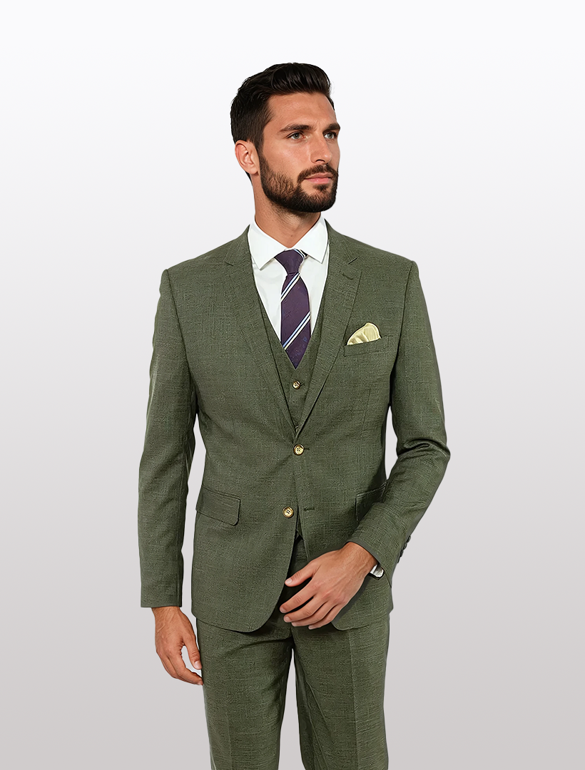 Fubu Olive Green Solid Vested Suit 38 Regular