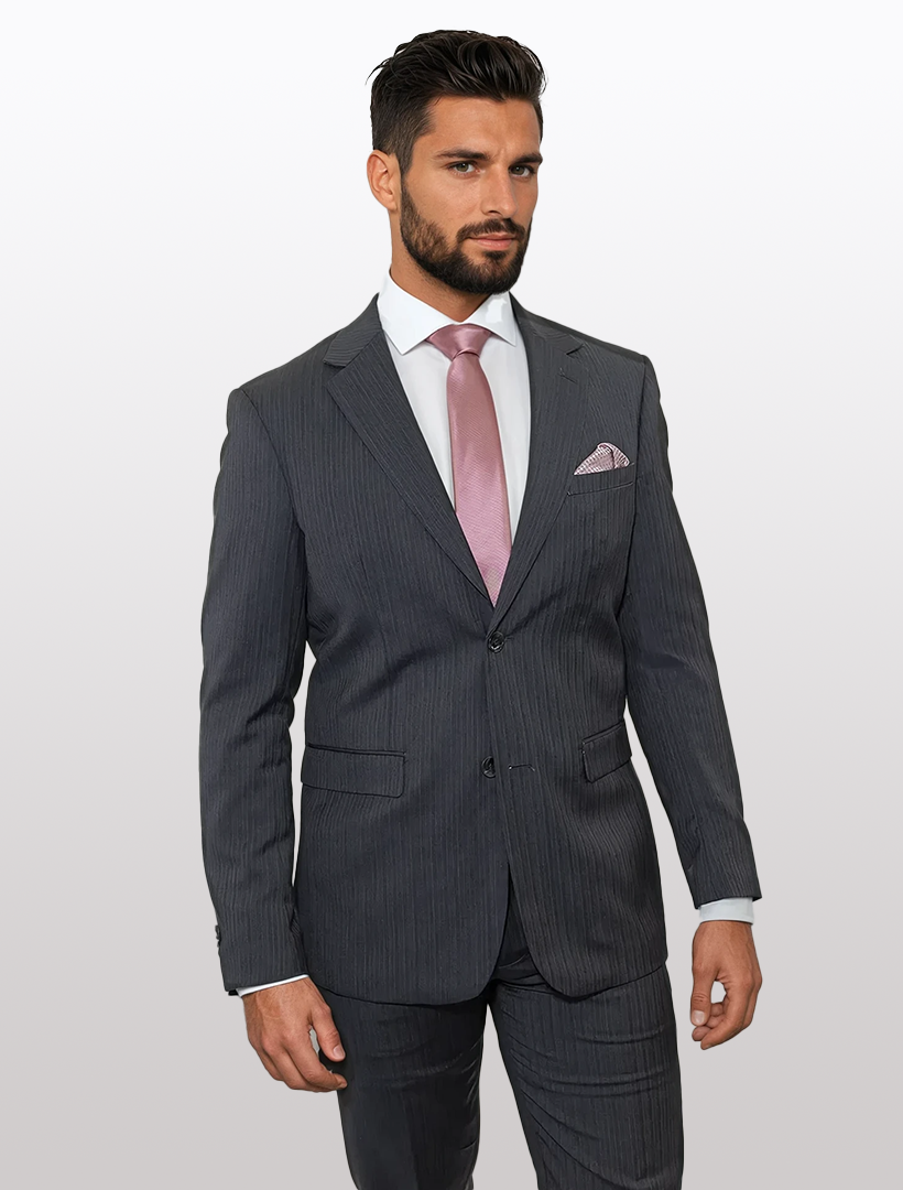 Men's Grey Chalk Stripe Wool Slim Fit Suit – Karako Suits