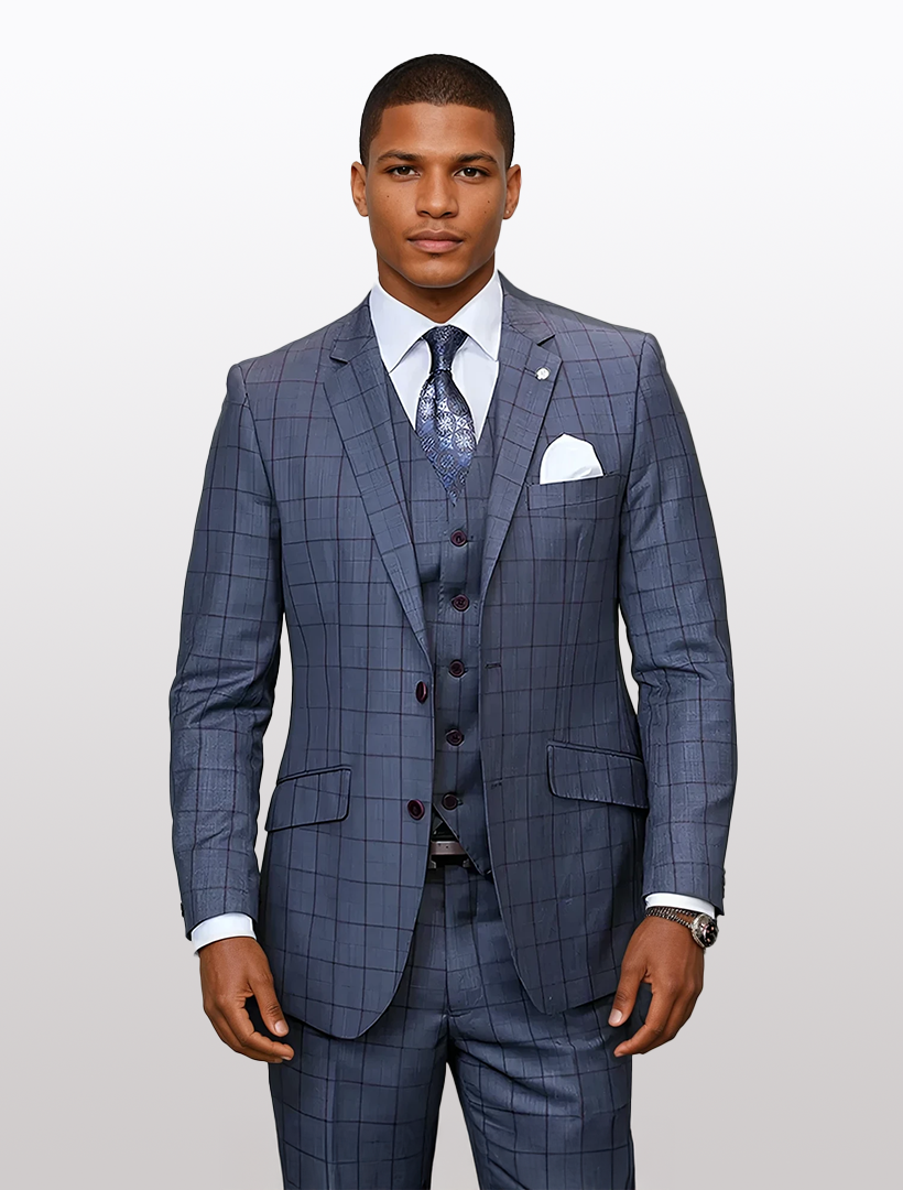 slim fit dress slacks Men's Charcoal Burgundy Suit – Karako Suits