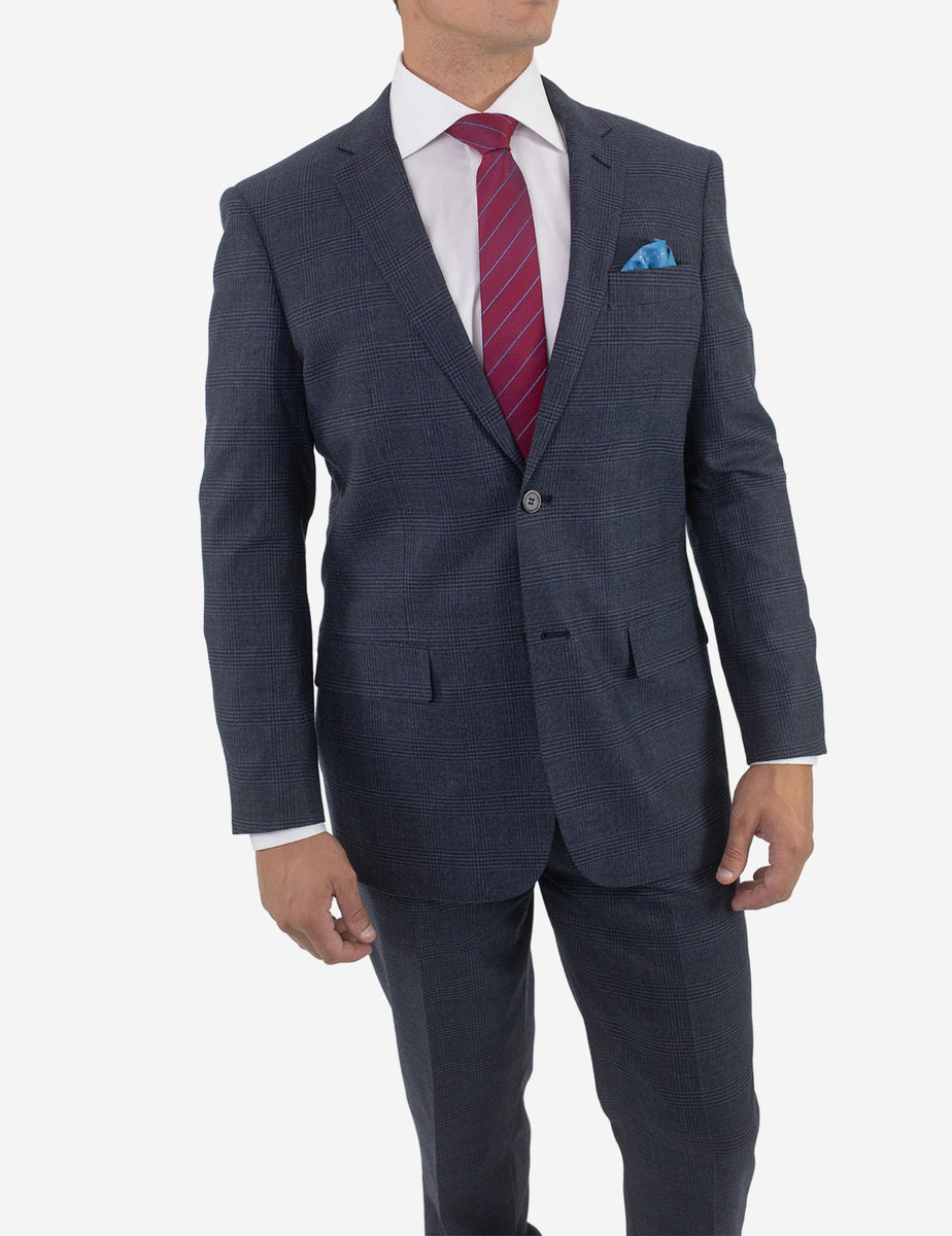 Men's Blue Glen Check Slim Fit Wool Suit Karako Suits