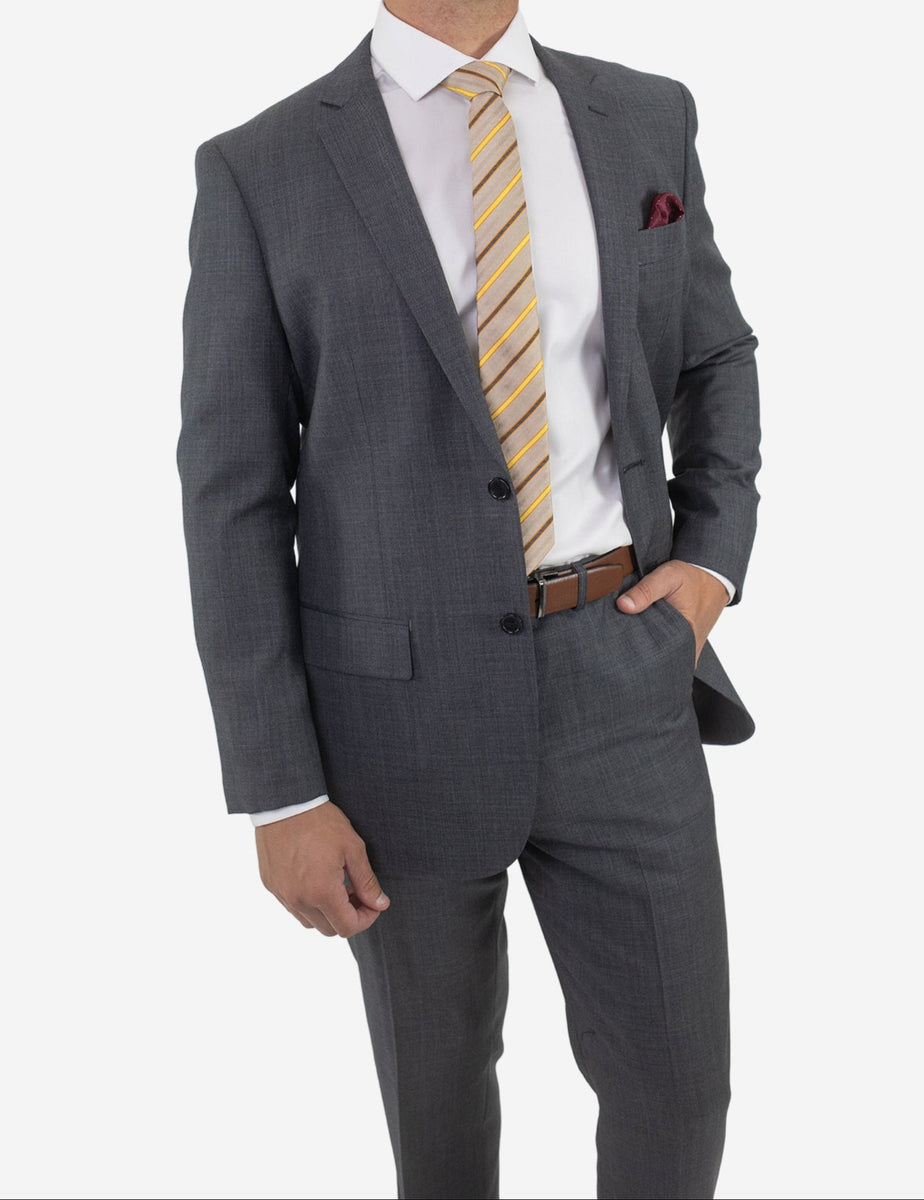 Men's Grey Graph Check Slim Fit Wool Suit Karako Suits