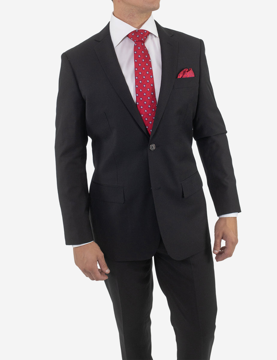 Men's Solid Black Slim Fit Wool Suit Karako Suits