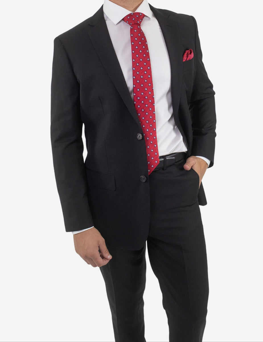 Men's Solid Black Slim Fit Wool Suit Karako Suits