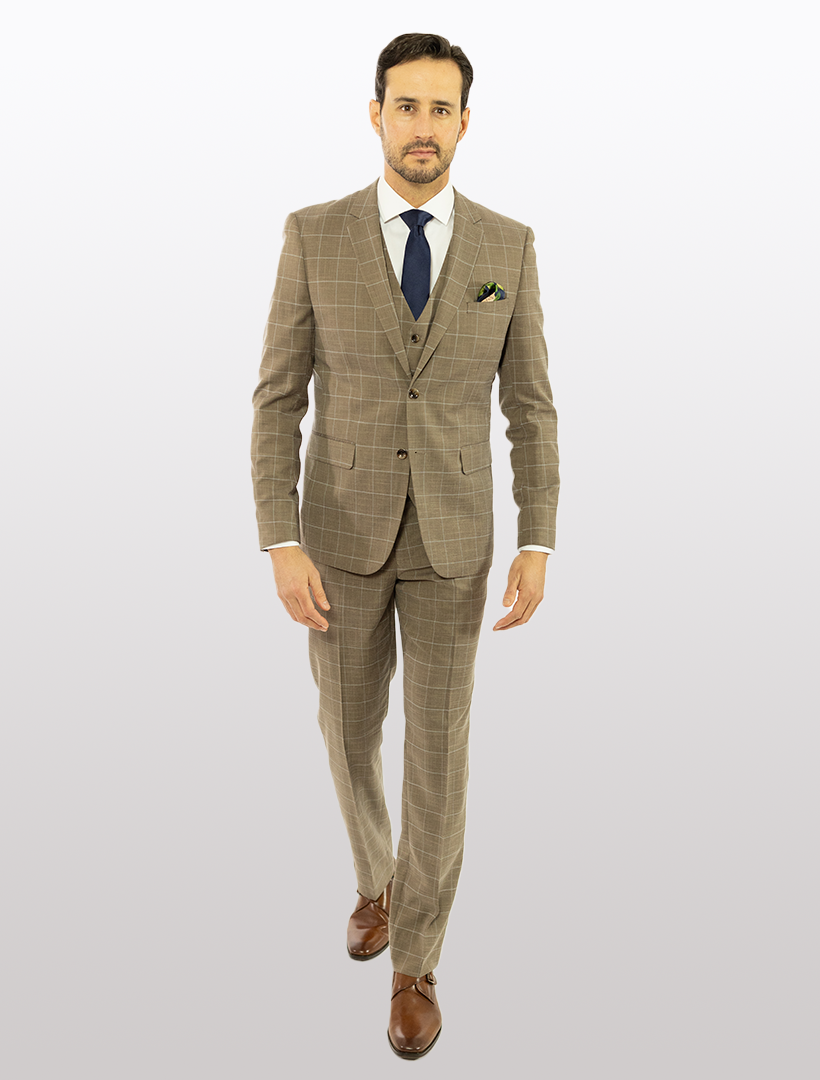 FUBU Navy with Blue and Red Pinstripe Windowpane Vested Suit main image 0