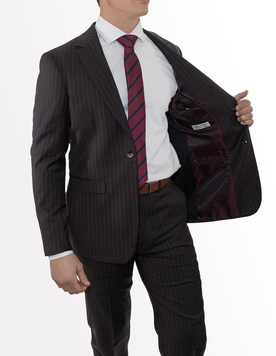 Men's Brown Rope Stripe Wool Slim Fit Suit Karako Suits