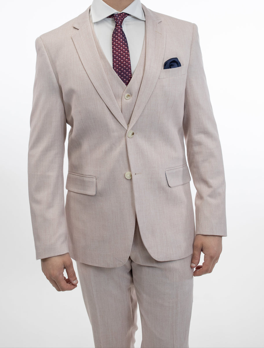 FUBU Salmon Crosshatch Vested Suit Karako Suits