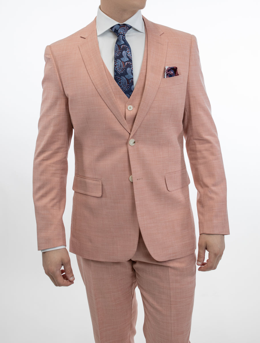 FUBU Peach Crosshatch Vested Suit Karako Suits