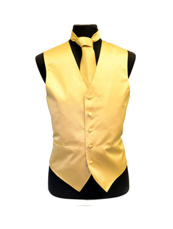Men's Solid Satin Gold Tuxedo Vest Karako Suits