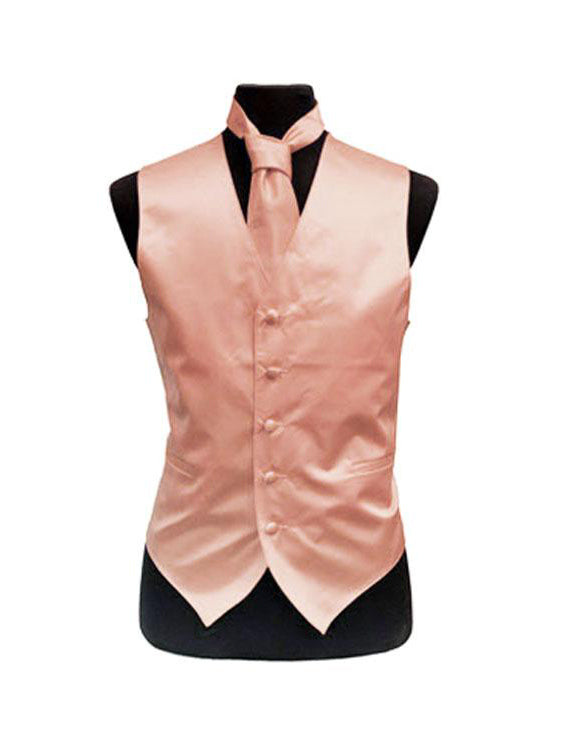 Men's Solid Satin Salmon Tuxedo Vest Karako Suits