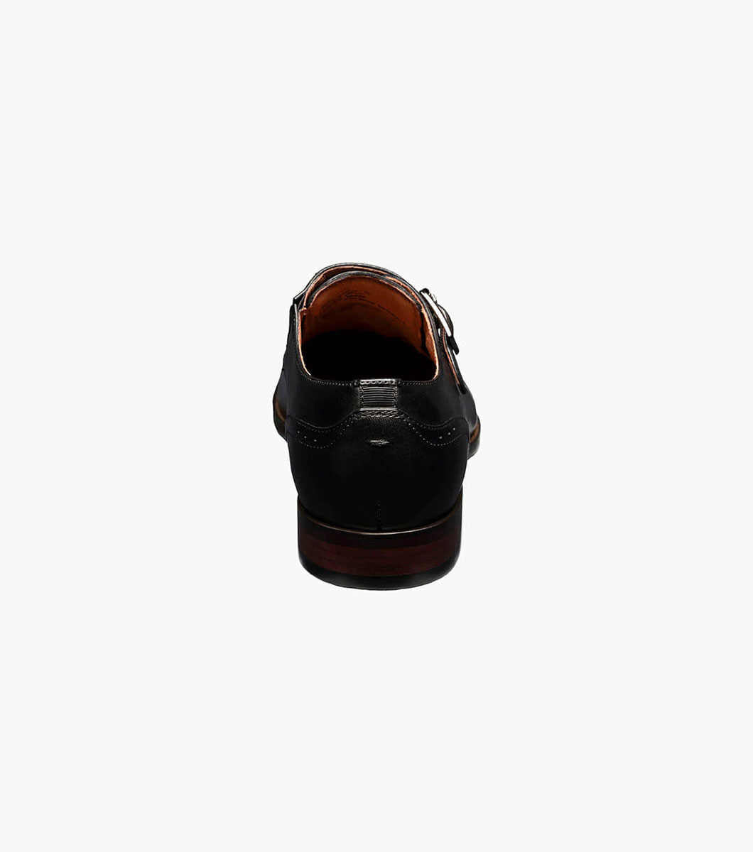 A Florsheim Black Plain Toe Single Monk Strap Shoe on a white background.