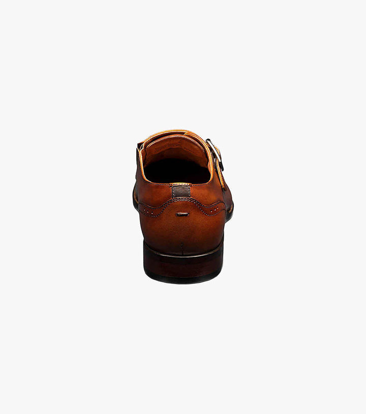 A pair of Florsheim Cognac Plain Toe Single Monk Strap Shoes on a white background.