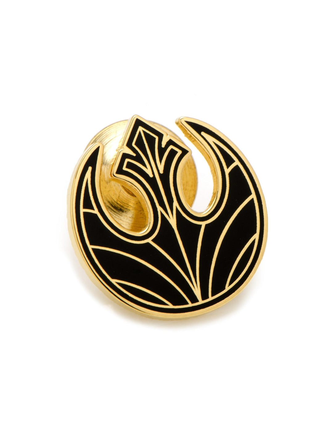 Star Wars Rebel Alliance Starbird Crest Gold Lapel Pin featuring a gold pin with the black Rebel Alliance Starbird symbol.