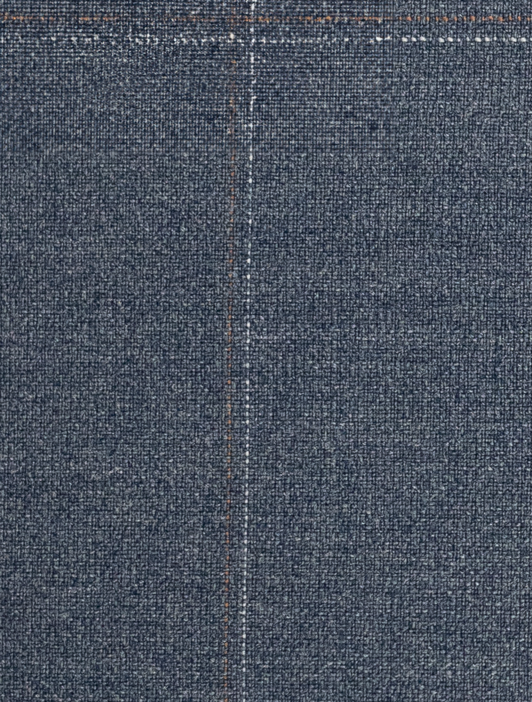 Close-up of FUBU Gravel Blue with Peach Windowpane 2-Piece Suit fabric highlighting its denim texture and precise stitching, reminiscent of modern tailoring by Fubu The Colle.