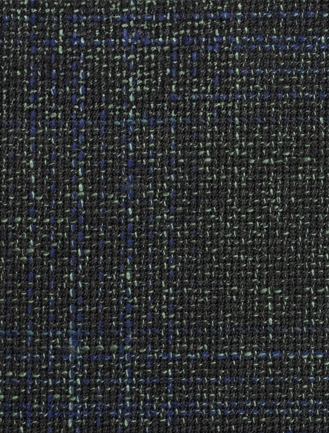 Close-up of a FUBU Deep Olive with Navy Windowpane Sport Jacket fabric by Fubu The Colle, featuring a coarse texture and intersecting lines reminiscent of classic sport coat designs found in Karako Suit stores.