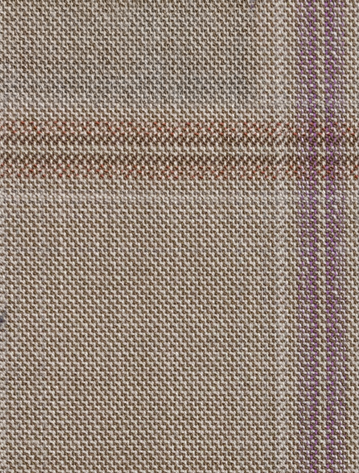 Discover the FUBU Tan with Maroon Windowpane Vested Suit by Fubu The Colle, featuring a modern fit and textured intersecting beige, brown, and purple threads.