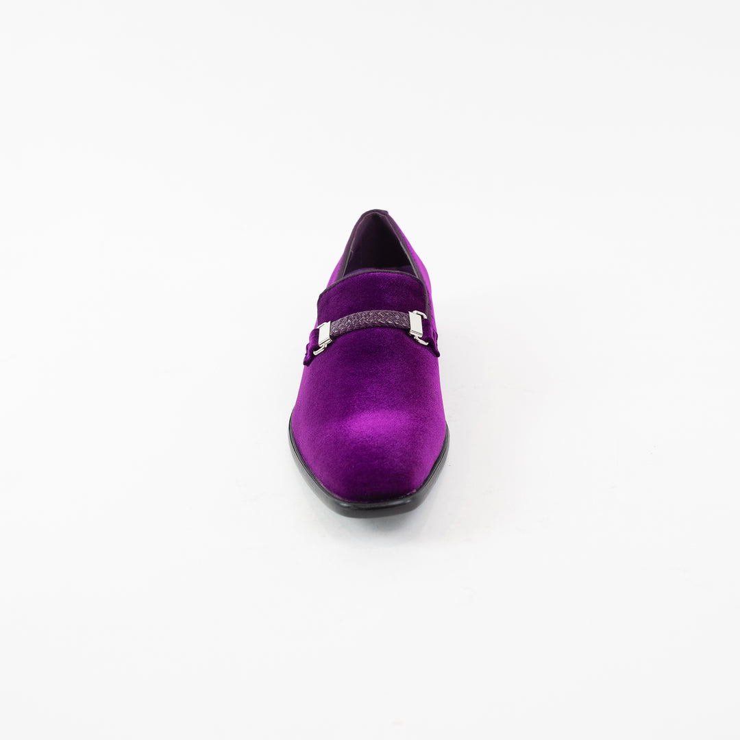 A luxurious After Midnight purple velvet slip-on loafer with a buckle - Style 6753-PURP.