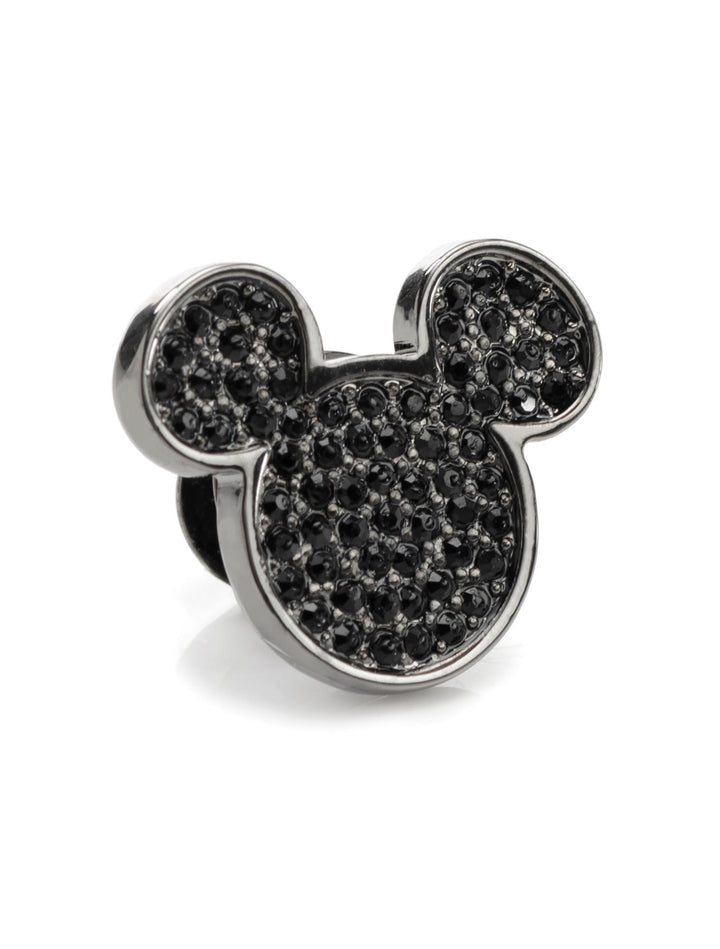 Disney Mickey Mouse Black Pave Crystal Lapel Pin shaped like Mickey Mouse and covered in black pave crystals.