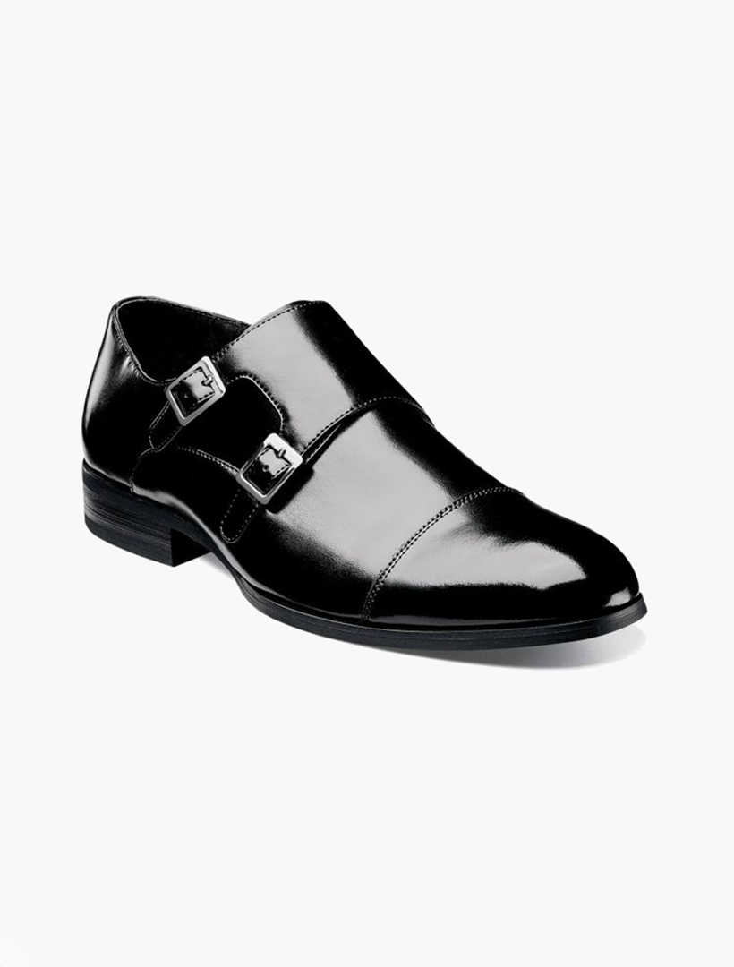 Stacy Adams Onyx Black Gordon Cap Top Monk Strap Shoes  display picture 1