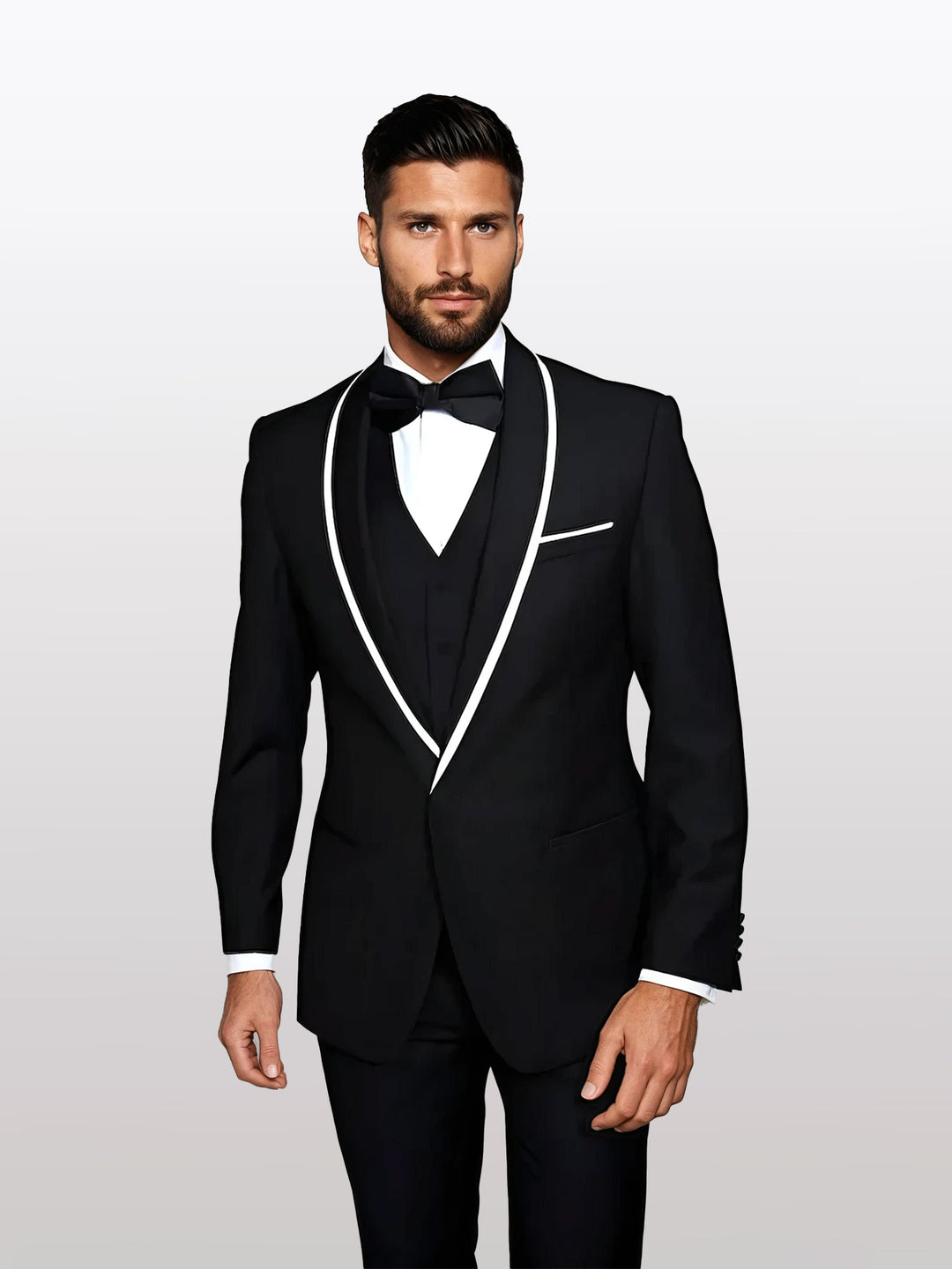 Men's Black White Lapel Tuxedo Karako Suits 50 Regular / GENOVA-BLACK Men's Black White Lapel Tuxedo Karako Suits 50 Regular / GENOVA-BLACK