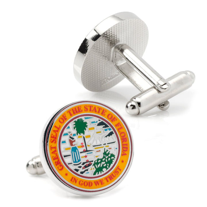Florida Seal Cufflinks in silver-tone enamel featuring the circular Great Seal of the State of Florida in full color.
