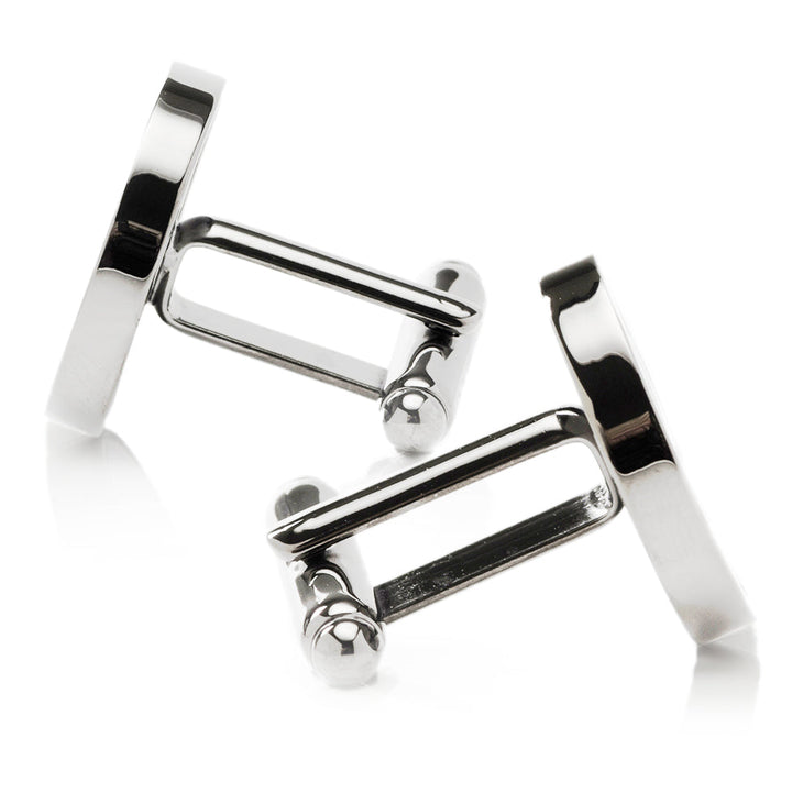 Florida Seal Cufflinks in a silver-toned finish, featuring circular faces with the state seal and hinged toggle closures.