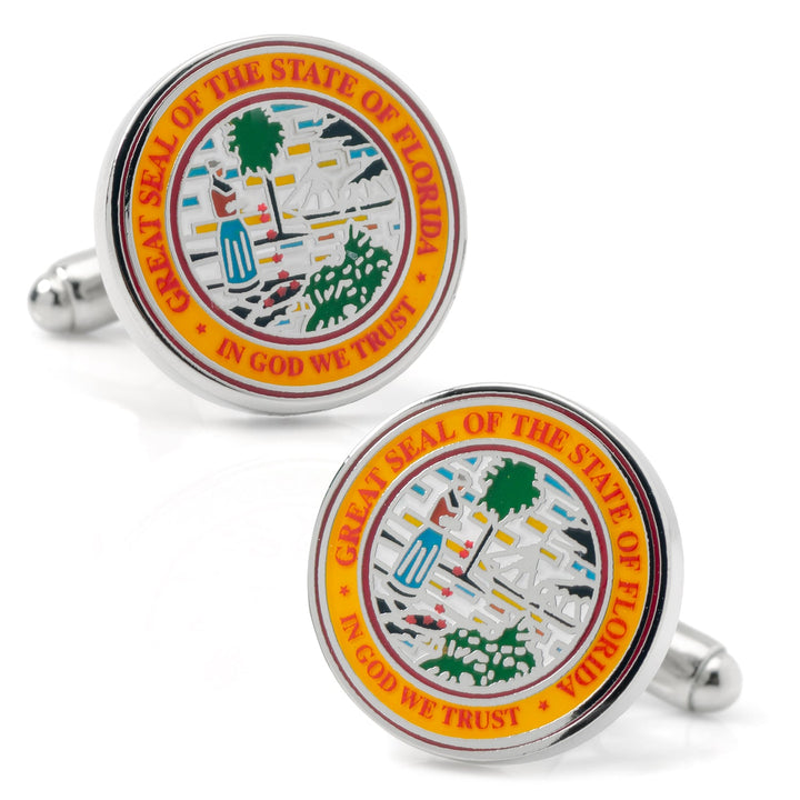 Florida Seal Cufflinks featuring two circular enamel designs of the Great Seal of the State of Florida.