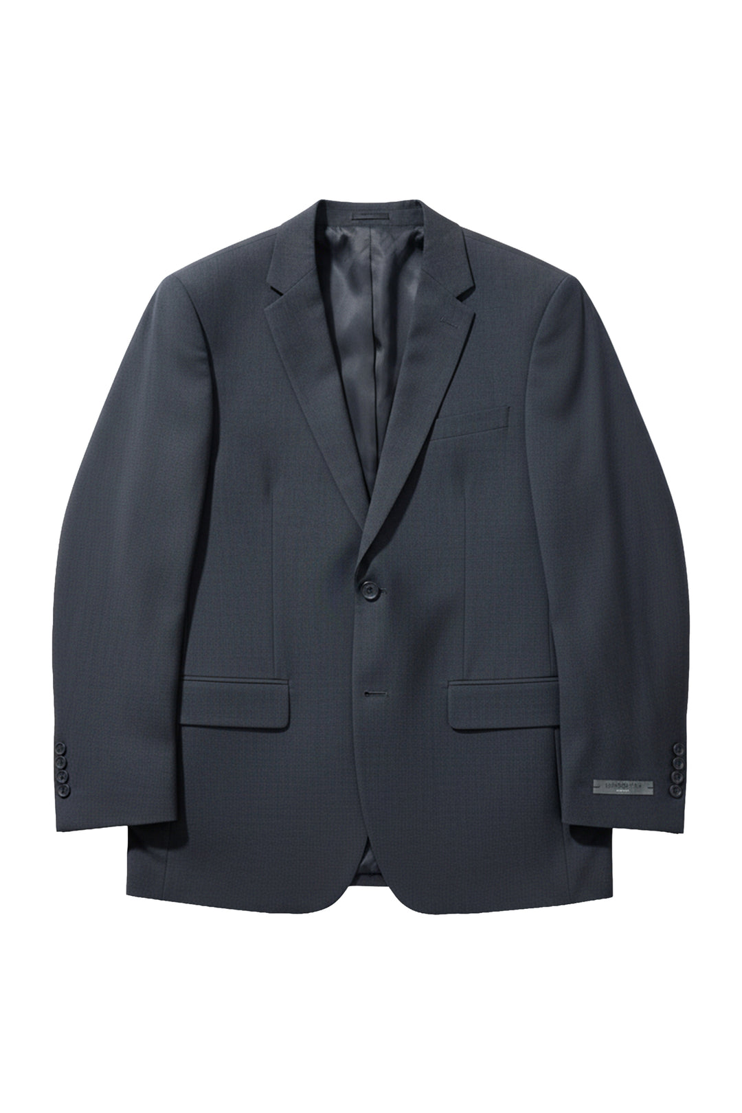 The Karako Men Mens Charcoal Suit is a dark gray prom jacket with notch lapels, two buttons, front flap pockets, and a chest pocket, shown on a white background.