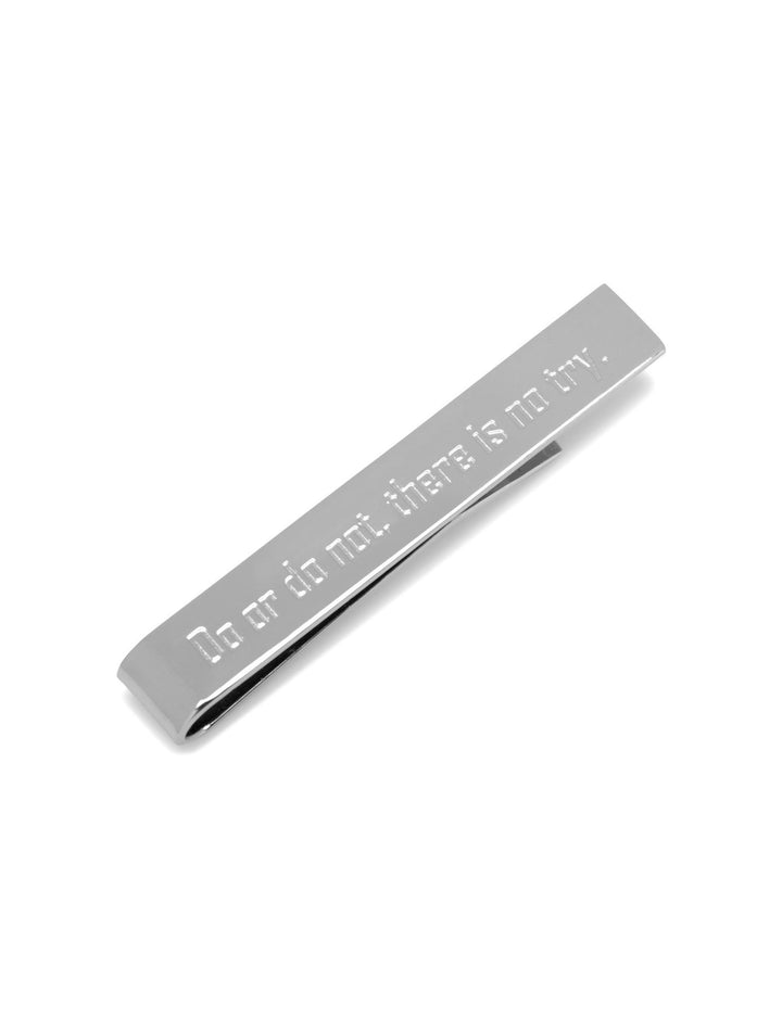 Polished silver Star Wars Yoda “There Is No Try” Tie Bar engraved with the message, “Do or do not. there is no try.”