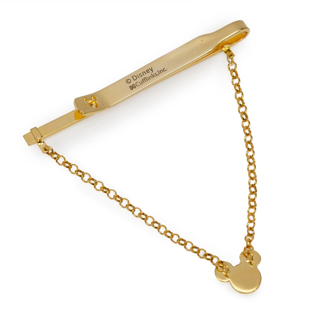 Disney Mickey Mouse Gold Crystal Chain Tie Bar featuring a gold-tone Mickey head charm on an attached chain.