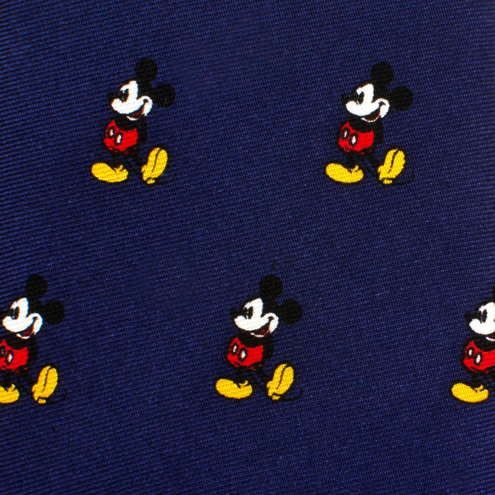 Navy blue silk Disney Mickey Mouse Classic Boys’ Zipper Tie patterned with small, repeating icons.