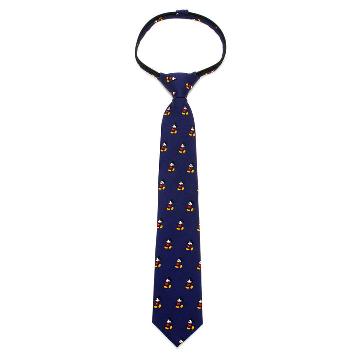 Dark blue Disney Mickey Mouse Classic Boys’ Zipper Tie with a repeating pattern of Mickey Mouse figures.