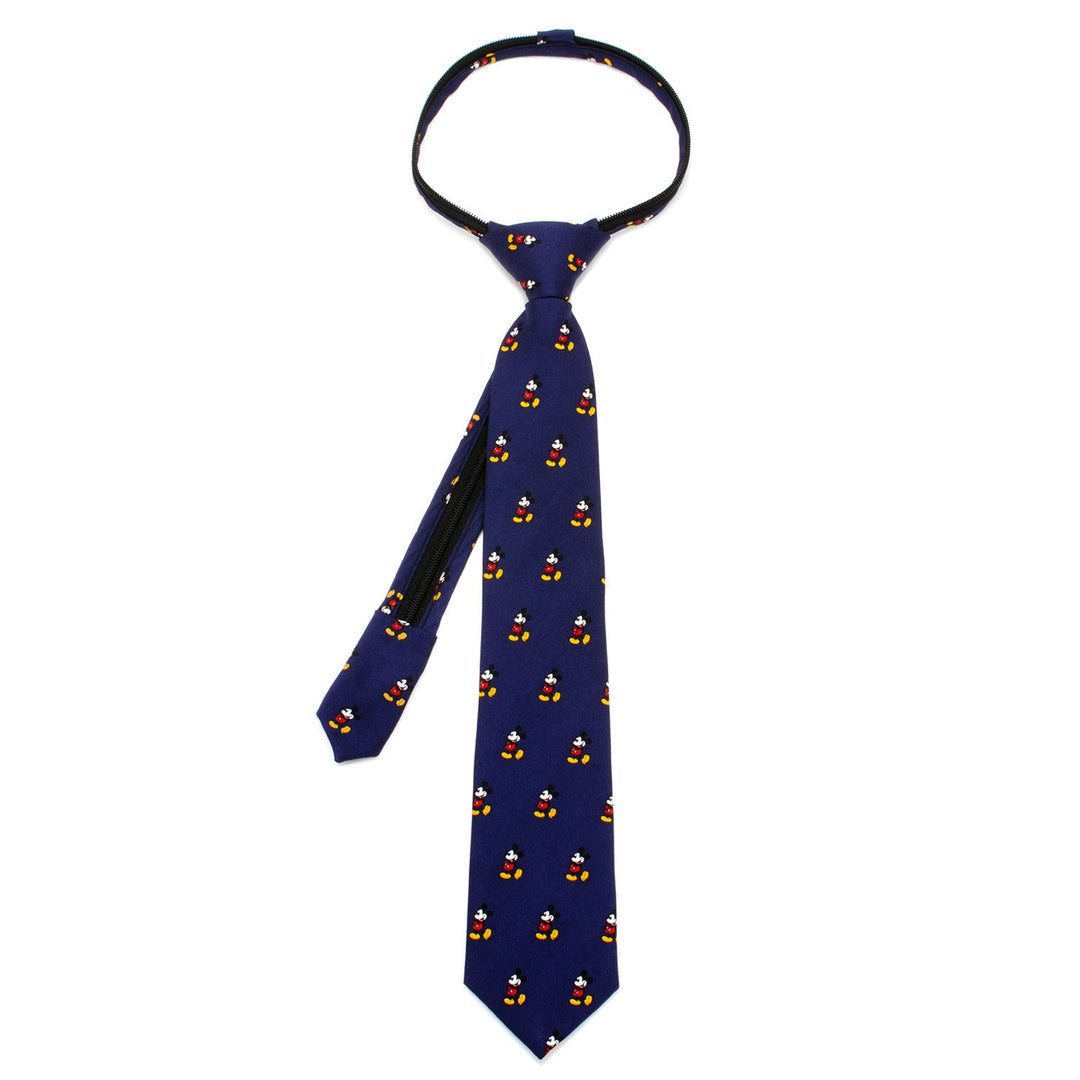 Navy blue Disney Mickey Mouse Classic Boys’ Zipper Tie featuring a repeating Mickey Mouse pattern.