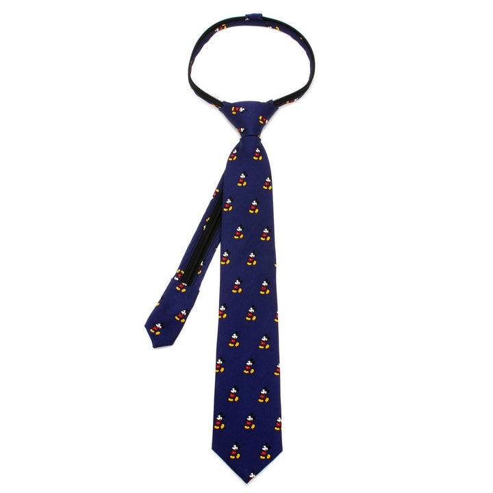 Navy blue Disney Mickey Mouse Classic Boys’ Zipper Tie featuring a repeating Mickey Mouse pattern.