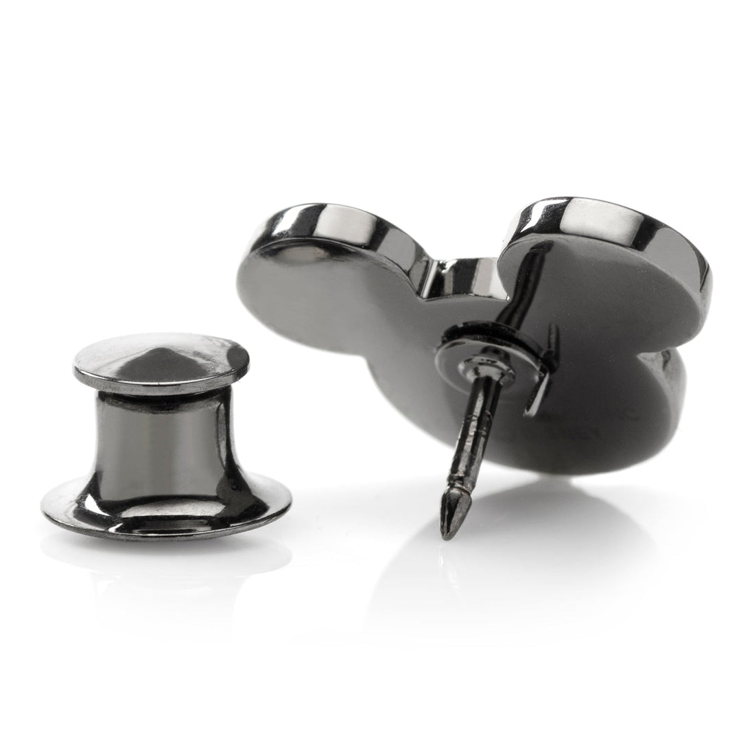 Disney Mickey Mouse Black Pave Crystal Lapel Pin with a dark, reflective finish and a matching clutch back.
