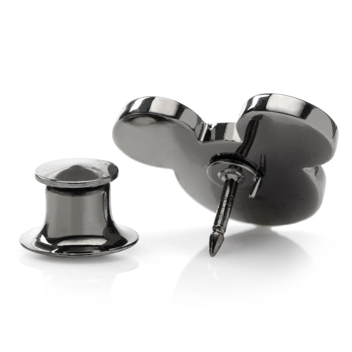 Disney Mickey Mouse Black Pave Crystal Lapel Pin with a dark, reflective finish and a matching clutch back.