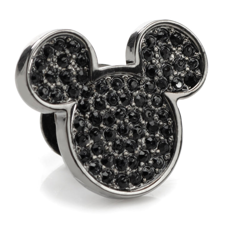 Disney Mickey Mouse Black Pave Crystal Lapel Pin featuring a Mickey Mouse-shaped design covered in black pave crystals.