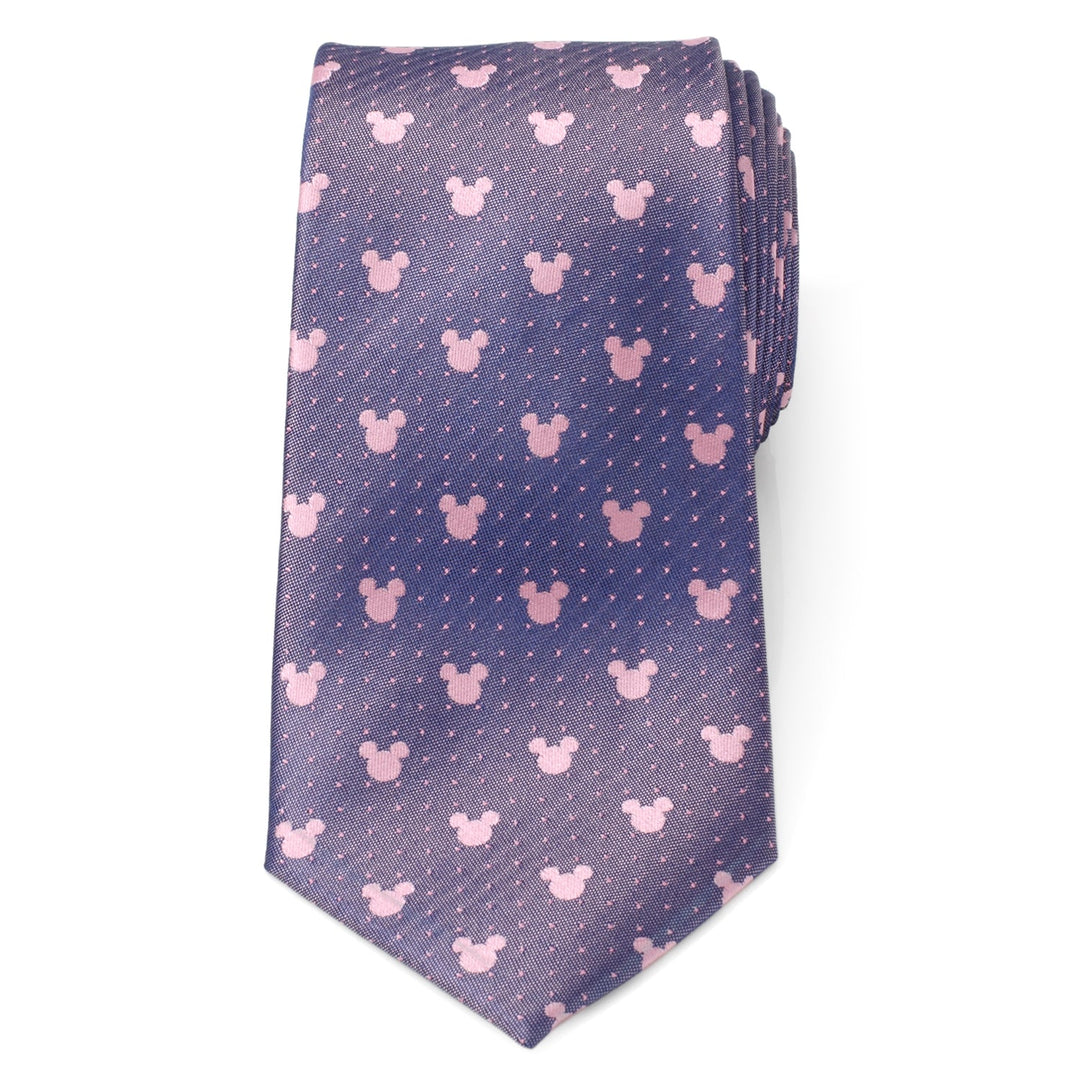 Disney Mickey Mouse Purple and Pink Dot Silhouette Tie in purple silk with pink silhouettes and small dots.