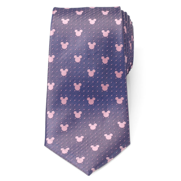 Disney Mickey Mouse Purple and Pink Dot Silhouette Tie in purple silk with pink silhouettes and small dots.