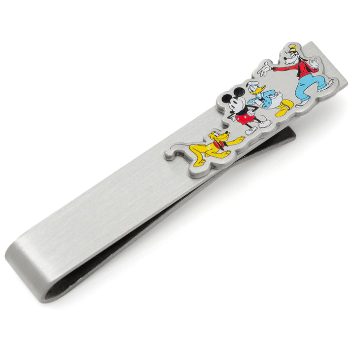 Disney Mickey and Friends Printed Silver Tie Bar in silver-tone metal featuring Pluto, Mickey Mouse, Donald Duck, and Goofy.