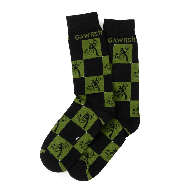 Disney Mickey and Friends Checkered Black Gift Set socks in black and green with “GAWRSH” written at the top.