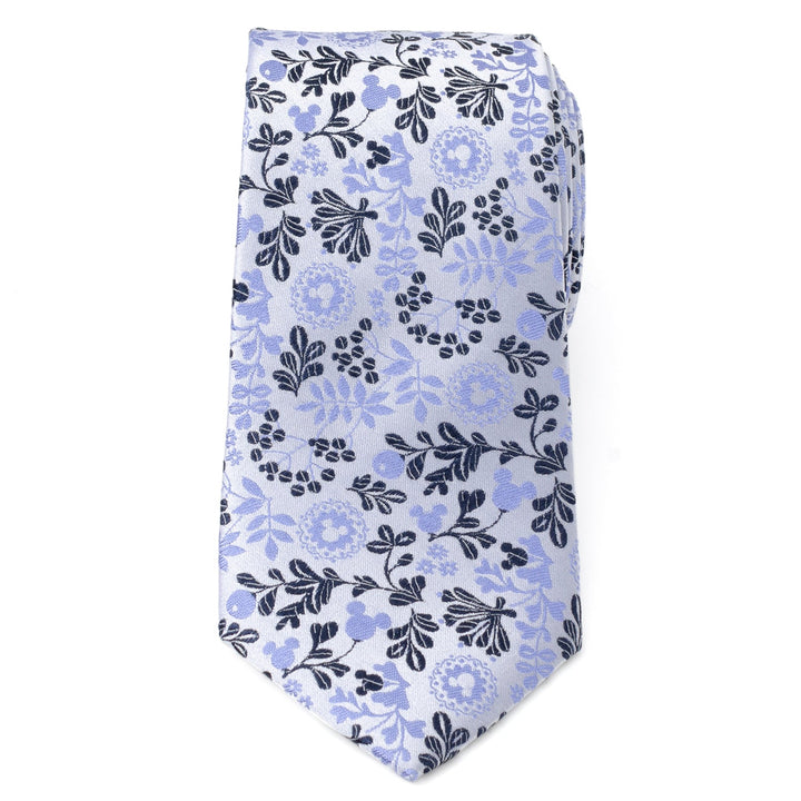 Disney Mickey Mouse Floral Silhouette Blue and White Tie featuring a light blue Mickey silhouette with a dark blue floral pattern.