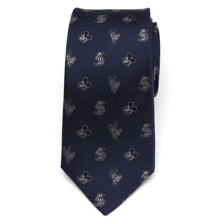 Disney Mickey and Friends Blue Men’s Tie in navy blue 100% silk with a repeating pattern of small white Mickey Mouse silhouettes.