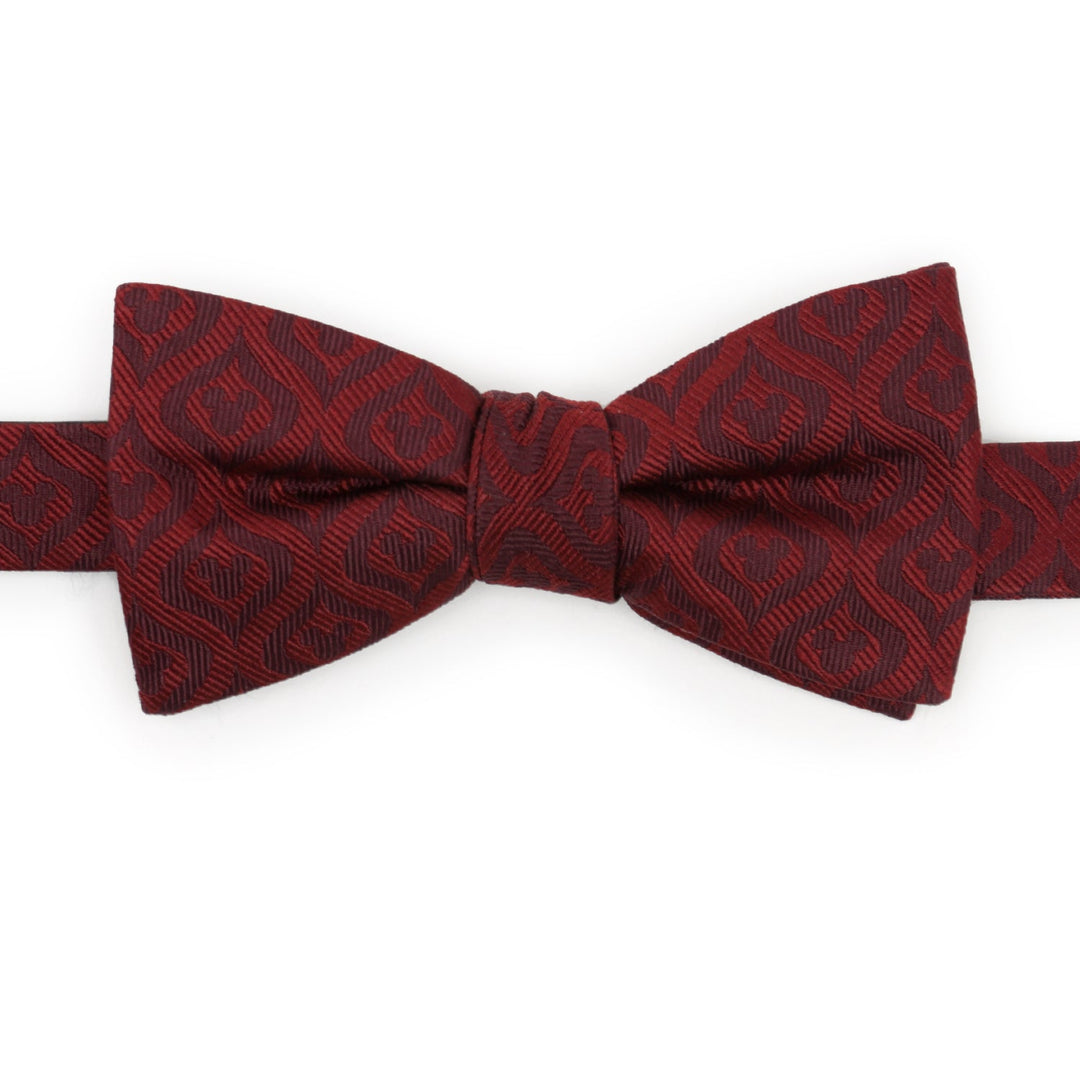 Disney Mickey Mouse Holiday Maroon Bow Tie in maroon silk with a repeating Mickey Mouse head pattern, perfect as a holiday formal accessory.