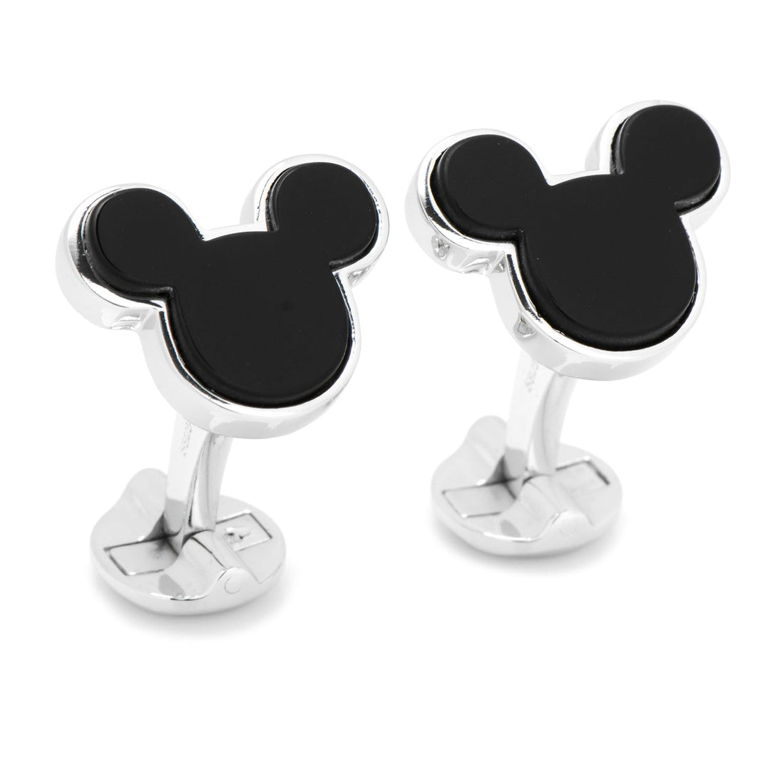 Disney Mickey Mouse Sterling Silver and Onyx Cufflinks featuring a black onyx Mickey Mouse silhouette.