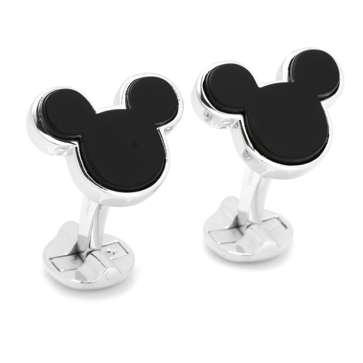 Disney Mickey Mouse Sterling Silver and Onyx Cufflinks featuring a black onyx Mickey Mouse silhouette.