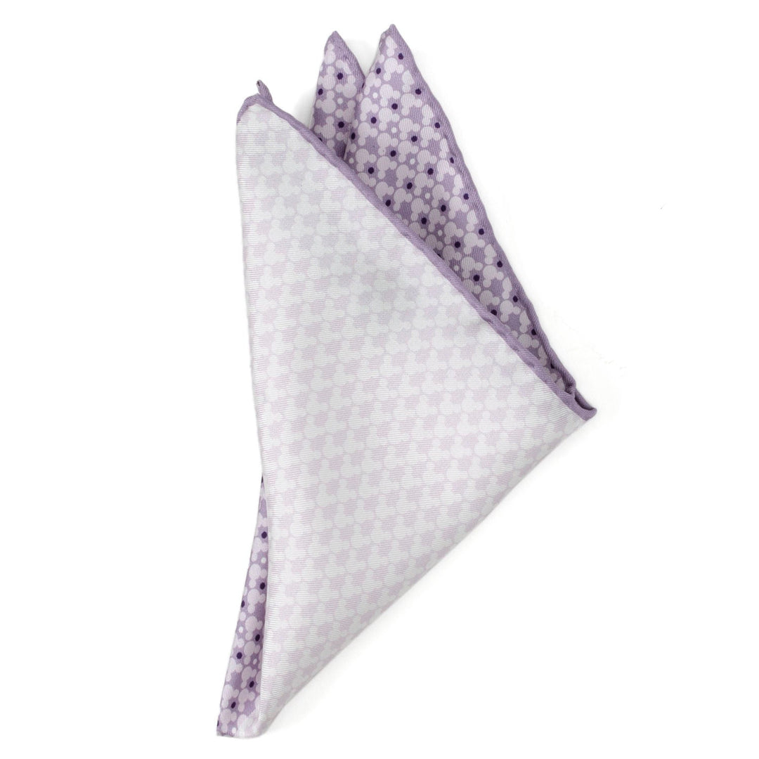 Disney Mickey Mouse Lavender 4 Square Pocket Square featuring a repeating Mickey Mouse head pattern folded into a triangle.