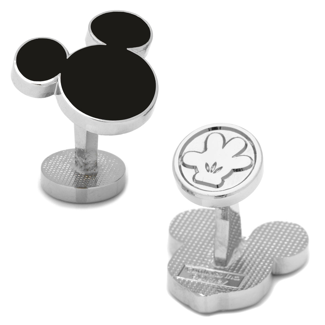 Disney Mickey Mouse Silhouette 5-Stud Set, featuring one cufflink with a black Mickey Mouse silhouette and another with an embossed Mickey Mouse glove design.