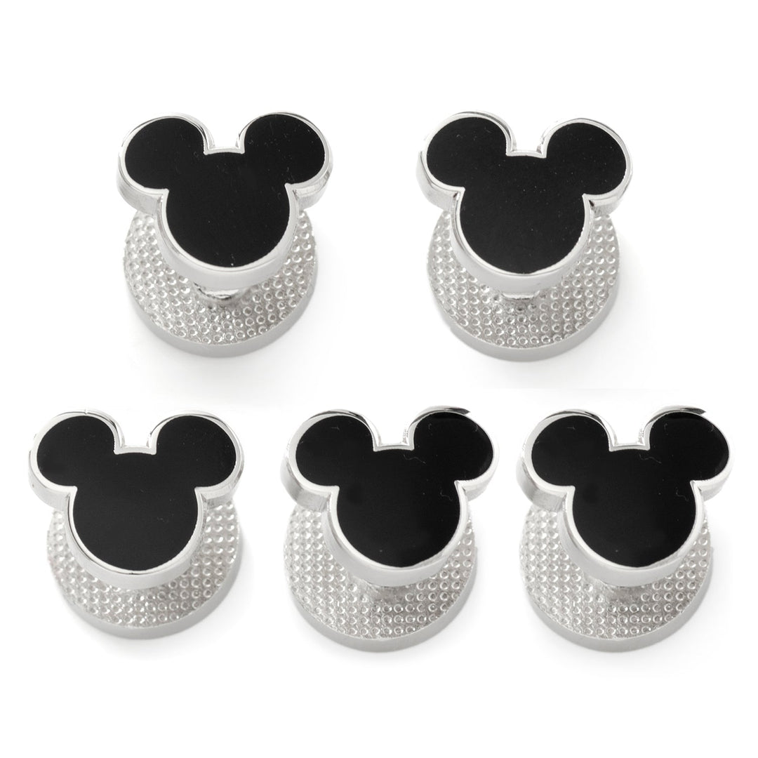 Five Disney Mickey Mouse Silhouette 5-Studs featuring a black Mickey silhouette on a textured silver base.